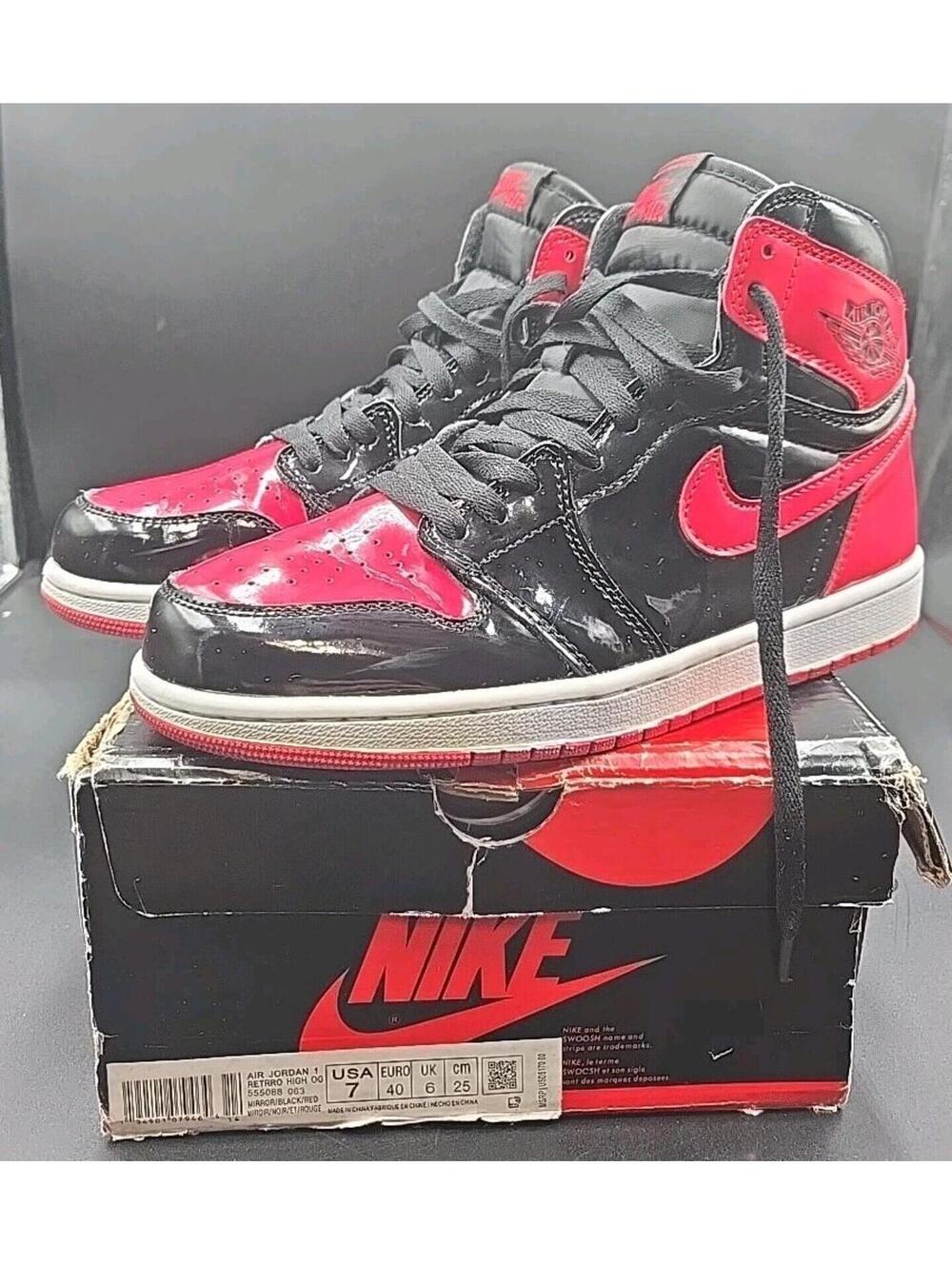 Nike Air Jordan 1 Retro High OG Patent Bred Varsity Red Black 555088-063 Size 7